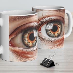 Tazza con immagine di occhio ravvicinato / Tazza in ceramica bifacciale da 11 once / Tazza da caffè con immagine di occhio sorprendente