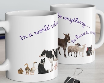 Be Kind to Animals Mug | Inspirational Coffee Cup, Vegan Gift