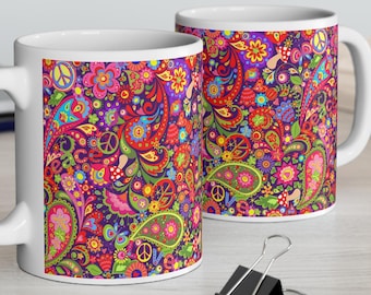 Caneca Boho Floral Paisley | Xícara de Café de Cerâmica Colorida
