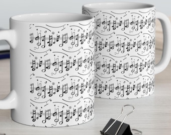 Music Notes Ceramic Coffee Mug, Musician Gift