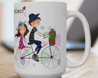 Taza de cerámica con diseño de pareja en bicicleta, regalo de San Valentín, 443 ml (15 oz).
