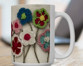 Taza de cerámica con diseño de flores tejidas, taza de café floral de 443 ml (15 oz)