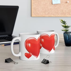 Heart Patterned Ceramic Mug, Romantic Coffee Cup, Love Theme Tea Mug, Valentine&#39;s Day Gift, Red Heart Print Kitchenware