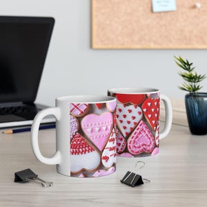 Love Hearts Ceramic Mug, Valentine&#39;s Day Gift, Coffee Cup, Anniversary Present, Tea Mug, Romantic Drinkware