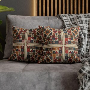 Geometric Patchwork Quilt printed Pattern Pillowcase | Square Decorative Pillowcase