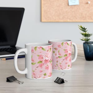 Pink Sakura Blossom Ceramic Mug, Cherry Blossom Coffee Cup, Floral Tea Mug, Japanese Flower Drinkware, Spring Mug Gift