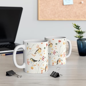 Birds Mug, Floral Coffee Cup, Elegant Tea Mug, Delicate Bird Design Drinkware, Mother&#39;s Day Gift