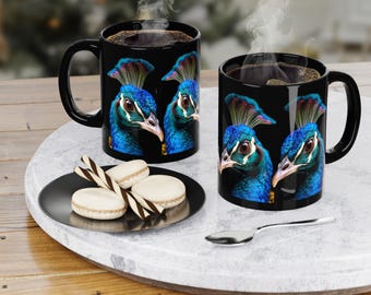 Peacock Ceramic Coffee Mug, Elegant Bird Art, 11oz Tea Cup
