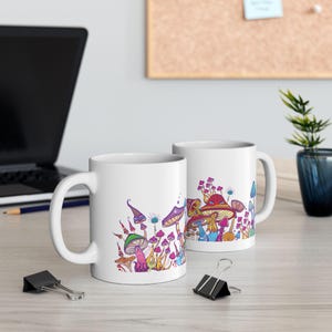 Ceramic Mug 11oz mushrooms. Magic mushrooms. Psychedelic. Fun Fungi Art Gift, Cottagecore mug