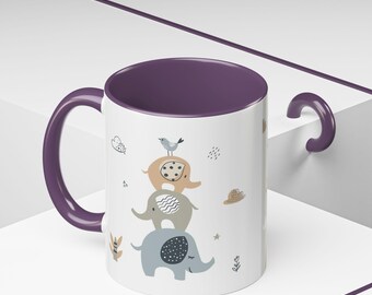 Elephant Accent Mug, Colorful Coffee Cup, Animal Lover Gift
