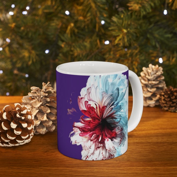 Explosion of red blue and white on purple Ceramic Mug 11oz