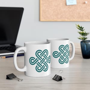 Green Celtic Knot Mug | 11oz Ceramic Mug with Intricate Design Elegant Infinity Mug - Mystic Symbol Coffee Cup, Spiritual Decor,