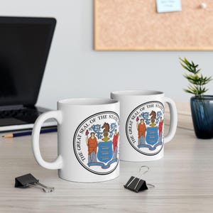 Ceramic Mug, New Jersey Coat of Arms, Garden State Coffee Cup, 11oz, Gift for New Jerseyans, State Pride Mug, Tea Mug