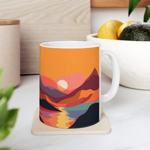 Colorful mountain lake and moon scene Ceramic Mug 11oz