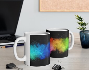 Rainbow watercolor on black background Ceramic Mug 11oz