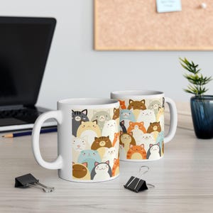 Ceramic Mug, (11oz), Cute Cat Lover Coffee Cup, Kitty Cat Congregation Tea Mug, Cat Mom Gift, Feline Fan Present, Cat Lady Mug.