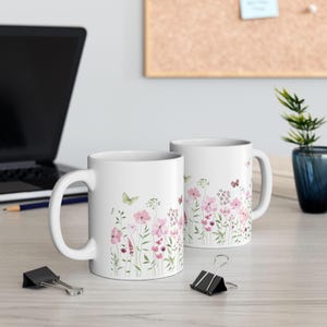 Floral Ceramic Mug, Botanical Coffee Cup, Nature Lover Gift, Wildflower Tea Mug, Gardener Present, Flower Lover Kitchen Decor