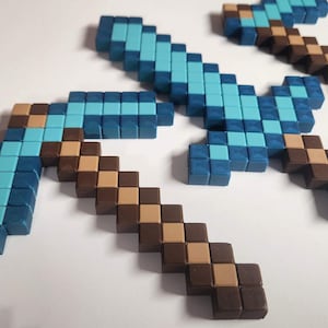 Pixelated Diamond (Plastic) Pickaxe | Sword | Axe | Hoe | Shovel