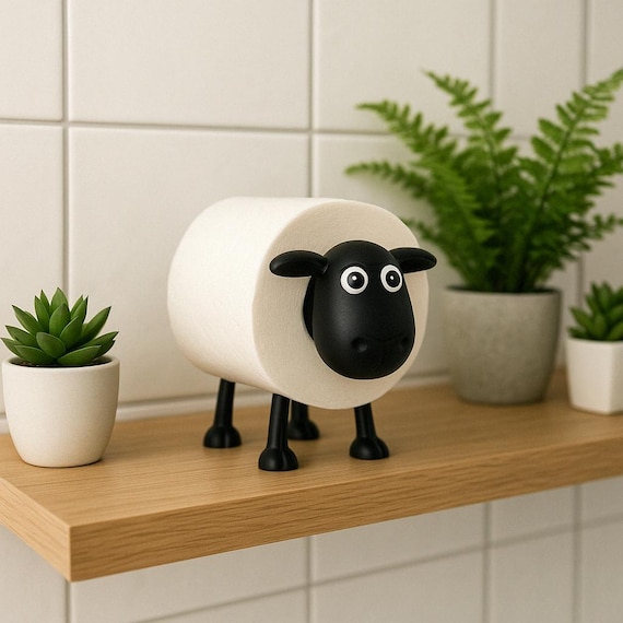 Toilettenpapierhalter Schaf | WC-Dekoration | Ersatzrollenhalter Badezimmer | Kreatives Design Schwarz | Geschenkidee
