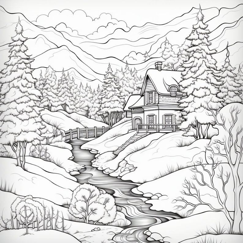 5 Winter Canvas Color Pagesadult Coloring Pagessanta's House Coloring ...