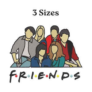 Friends Stickdatei Digitaler Download, FRIENDS-Ross, Monica, Clederr, Joey, Rachel und Phoebe unter dem Schirm Stickdatei, 3 Größen