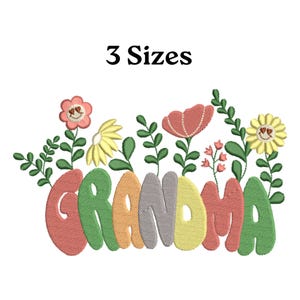 Floral Grandma Embroidery Design, Mother&#39;s Day Embroidery, 3 sizes, Floral Grandmother Embroidery Digital Download, Wildflowers Embroidery