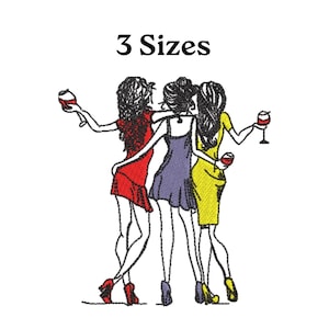 Girls Embroidery Design, Best Friends Girlfriends and Party Motif, Digital Download, 3 Sizes, Friends Embroidery, Galantine&#39;s day embroidery