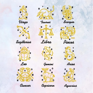 Wzory do haftu znaków zodiaku, haft maszynowy, haft zodiaku, haft Disneya, pobieranie cyfrowe, wzory do haftu zodiaku