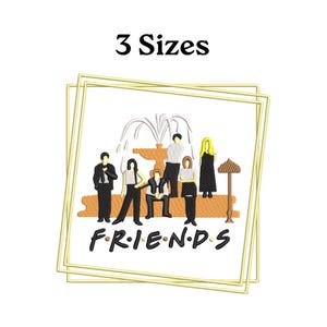 Friends Stickdatei Digitaler Download, FRIENDS-Ross, Monica, Clederr, Joey, Rachel und Phoebe unter dem Schirm Stickdatei, 3 Größen