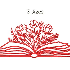 Floral Book Machine Embroidery Design: Book Lover Gift (3 sizes) (PDF)