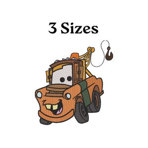 Cartoons Cars Embroidery Designs, Cars Machine Embroidery file, Taw Mater Car Embroidery Design, 3 Sizes, Tow Mater Truck Embroidery Designs