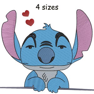 Stitch with Heart Embroidery Design, Stitch Lilo Embroidery Machine File, Cute Baby Stitch Heart Embroidery, Digital Embroidery Patterns