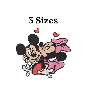 Mickey en Minnie-borduurwerk, Mickey en Minnie verliefd borduren, borduren tekenfilms, Mickey Minnie-borduurwerk, 3 maten, liefdesborduurwerk