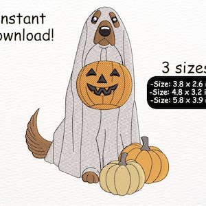 Golden Retriever Ghost Embroidery Design: Halloween Puppy Paw (3 Sizes)