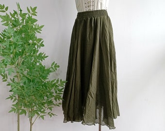Green Renaissance Skirt, Elastic Waist Cotton Linen Skirt, Ren Faire Medieval Skirt Costumes, Cottagecore Casual Renaissance Skirt