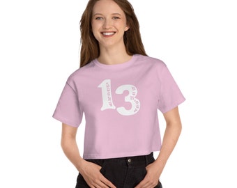 Lucky Number #13 White Print Crop Top - Baby Tee, Y2K Ladies Baby Tee, 90s Streetwear, Superstition-Inspired shirt, Numerology Graphic Shirt