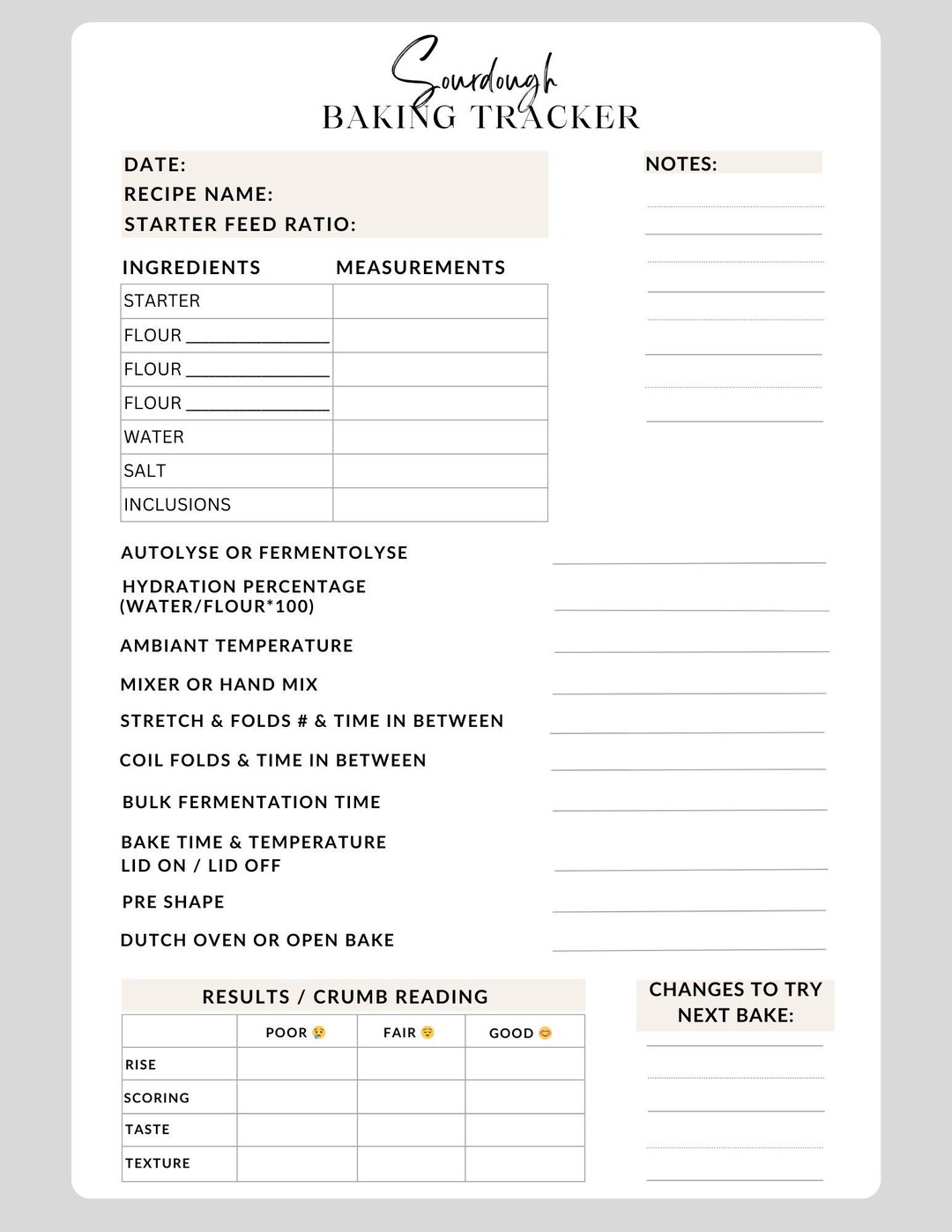 Sourdough Baking Tracker - Printable PDF - Etsy