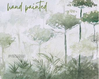 Watercolor forest, hand painted rainforest, home decor, wall art, printable artwork, digital art