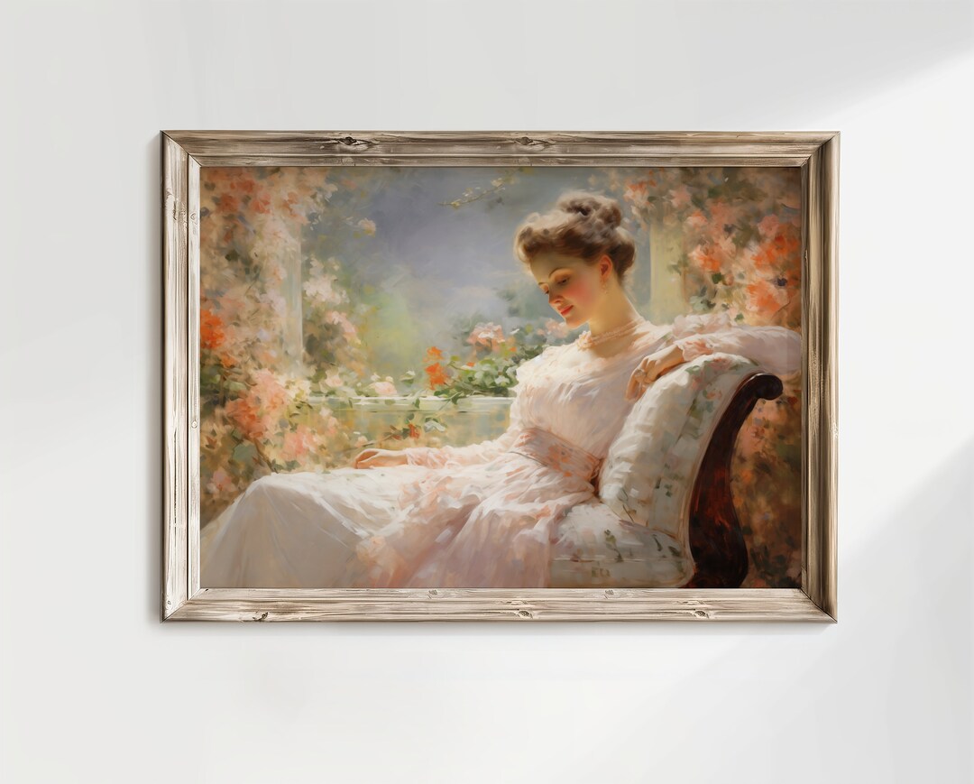 Vintage Victorian Woman Victorian Era Wall Art | Pink Flowers ...