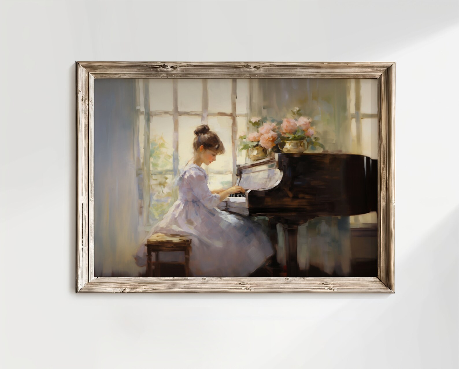 Victorian Girl Playing Piano Vintage Impressionist Wall Art | Pink ...