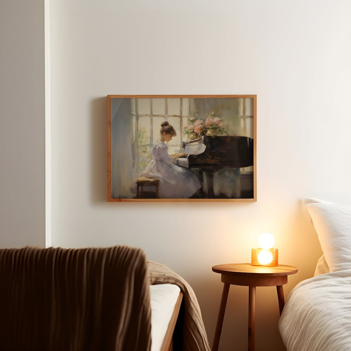 Victorian Girl Playing Piano Vintage Impressionist Wall Art | Pink ...