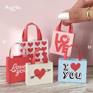 Miniature Valentine's Day bags for dollhouse decorations, Digital download, Mini printables, Diorama supplies and accessories