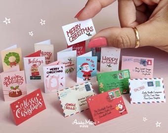 12 Miniature Christmas Cards, Envelopes & Garlands, Dollhouse Printable PDF