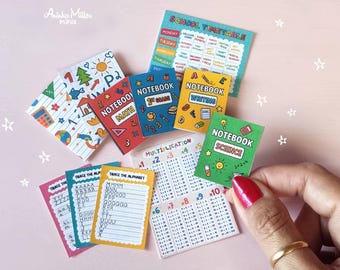 Miniature School Supplies  for Dioramas and Dollhouse decor in 1/6 and 1/12 scale, Printable Classroom accessories and supplies, Digital PDF