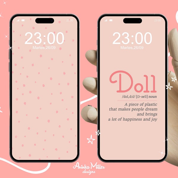 Cute phone wallpaper, ANDROID and IOS theme, Aesthetic IOS lock screen and home screen, Gift for Doll Collectors