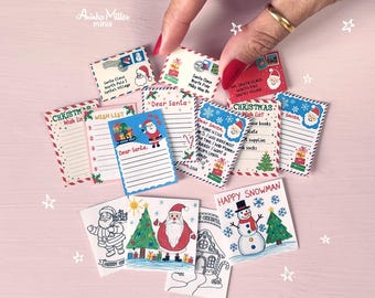 Set di lettere in miniatura a Babbo Natale per decorazioni per case delle bambole, accessori e forniture natalizie stampabili per diorami, download digitale