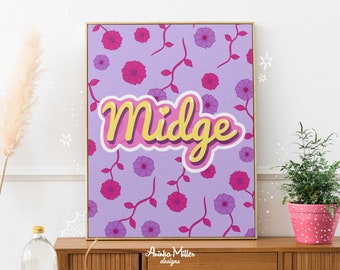 Muñeca Happy Family Midge con estampado de flores audaces, arte de carteles tipográficos, juguetes de la década de 2000, bonito apartamento con decoración de pared, regalo para coleccionistas de muñecas