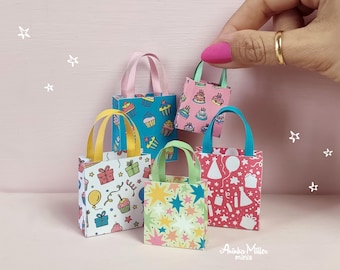 Miniature Birthday Bags for Dollhouse Decorations (1:12 and 1/6), Printable PDF