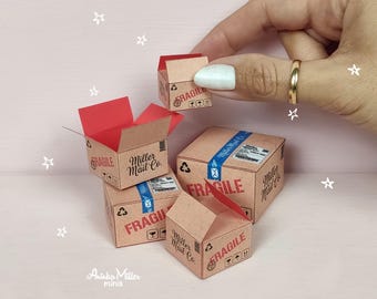 Miniature Shipping Boxes for Dollhouse Decorations, Diorama Supplies and Accessories, Digital Download & Printable PDF