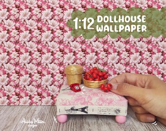 1:12 scale Romantic floral miniature Dollhouse wallpaper, Diorama supplies and accessories, Dollhouse printables